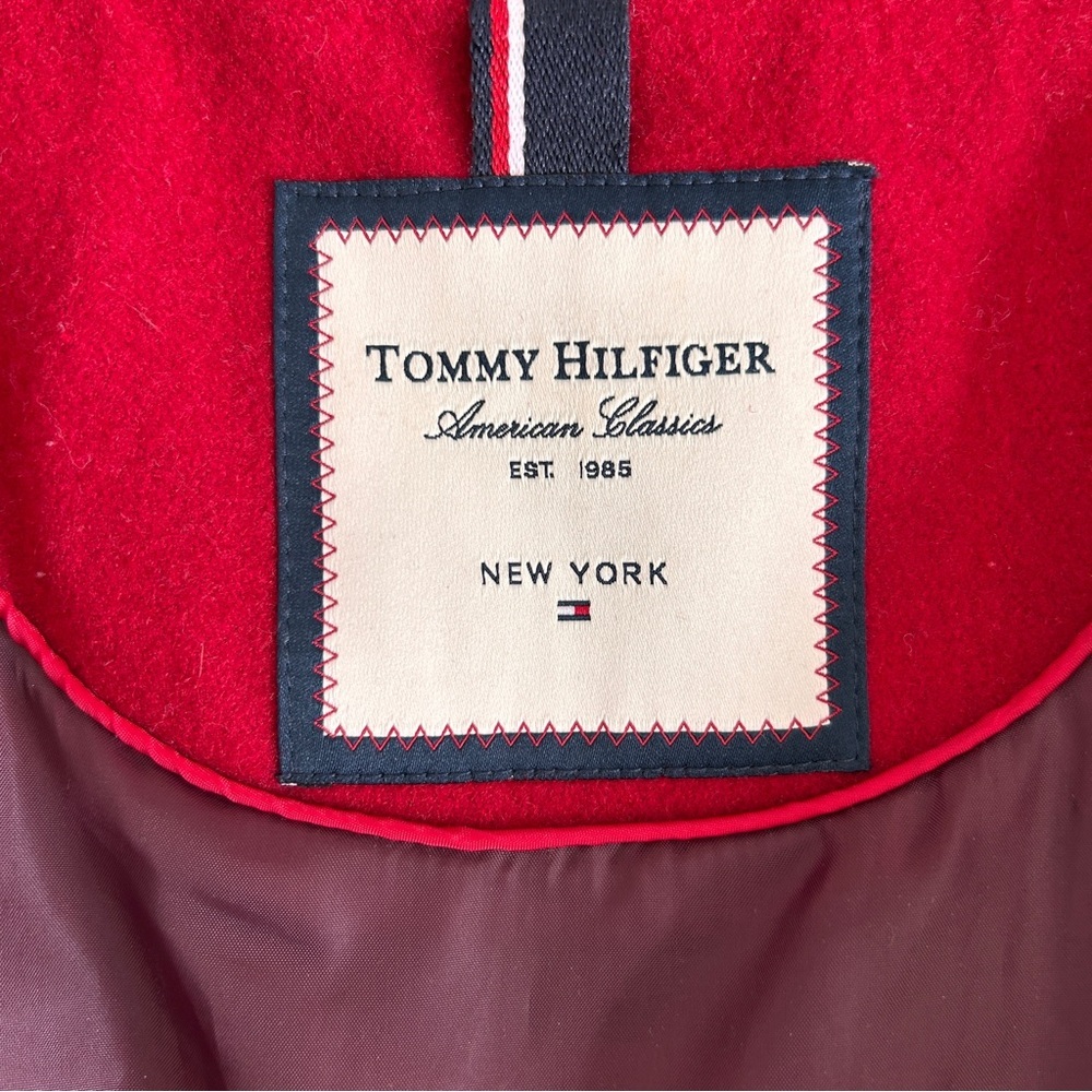 Tommy Hilfiger Women’s Small Wool Blend Coat Jacket Red Hooded Preppy Church EUC - Picture 9 of 15